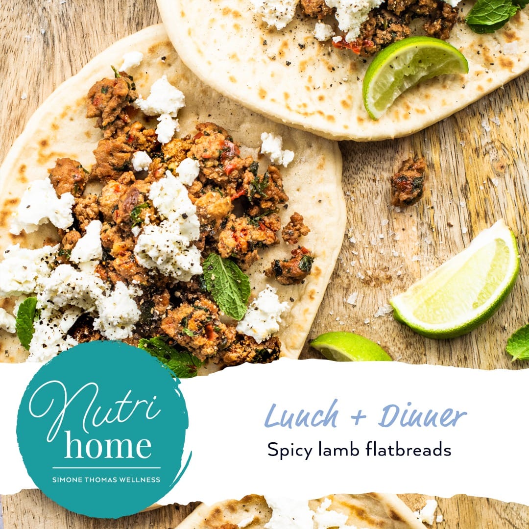 Simone Thomas Wellness Spicy Lamb Flatbread Nutrihome Recipe